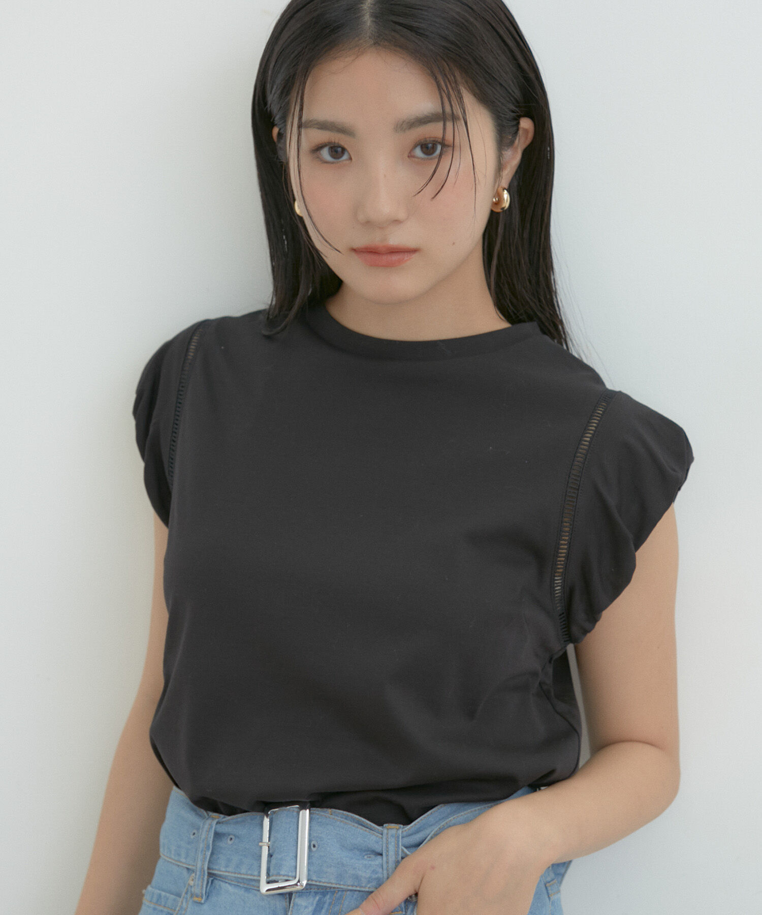 VIS「【洗える】シルケットポイントレースカットソー」|Tシャツ・カットソー|