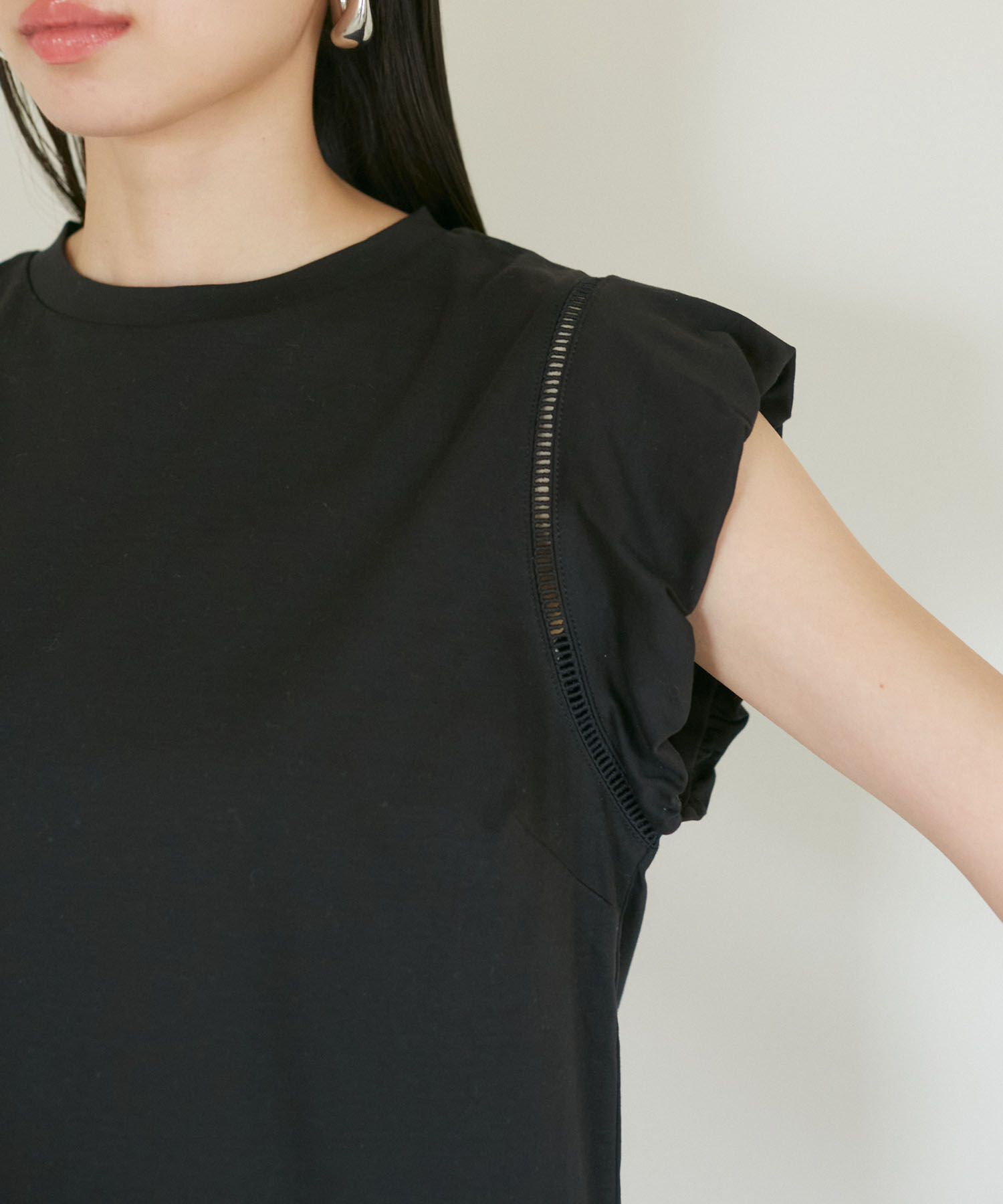 VIS「【洗える】シルケットポイントレースカットソー」|Tシャツ・カットソー|