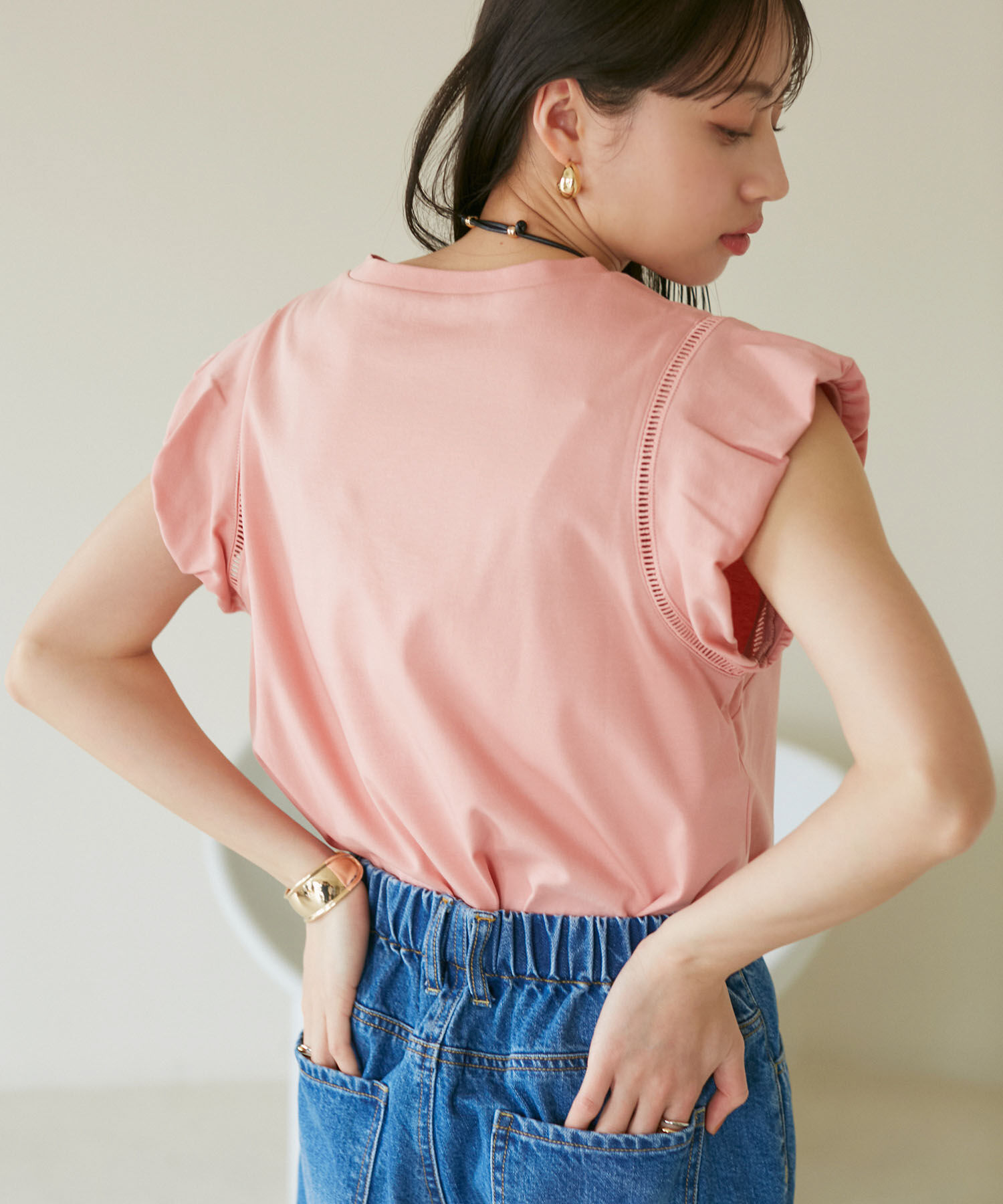 VIS「【洗える】シルケットポイントレースカットソー」|Tシャツ・カットソー|