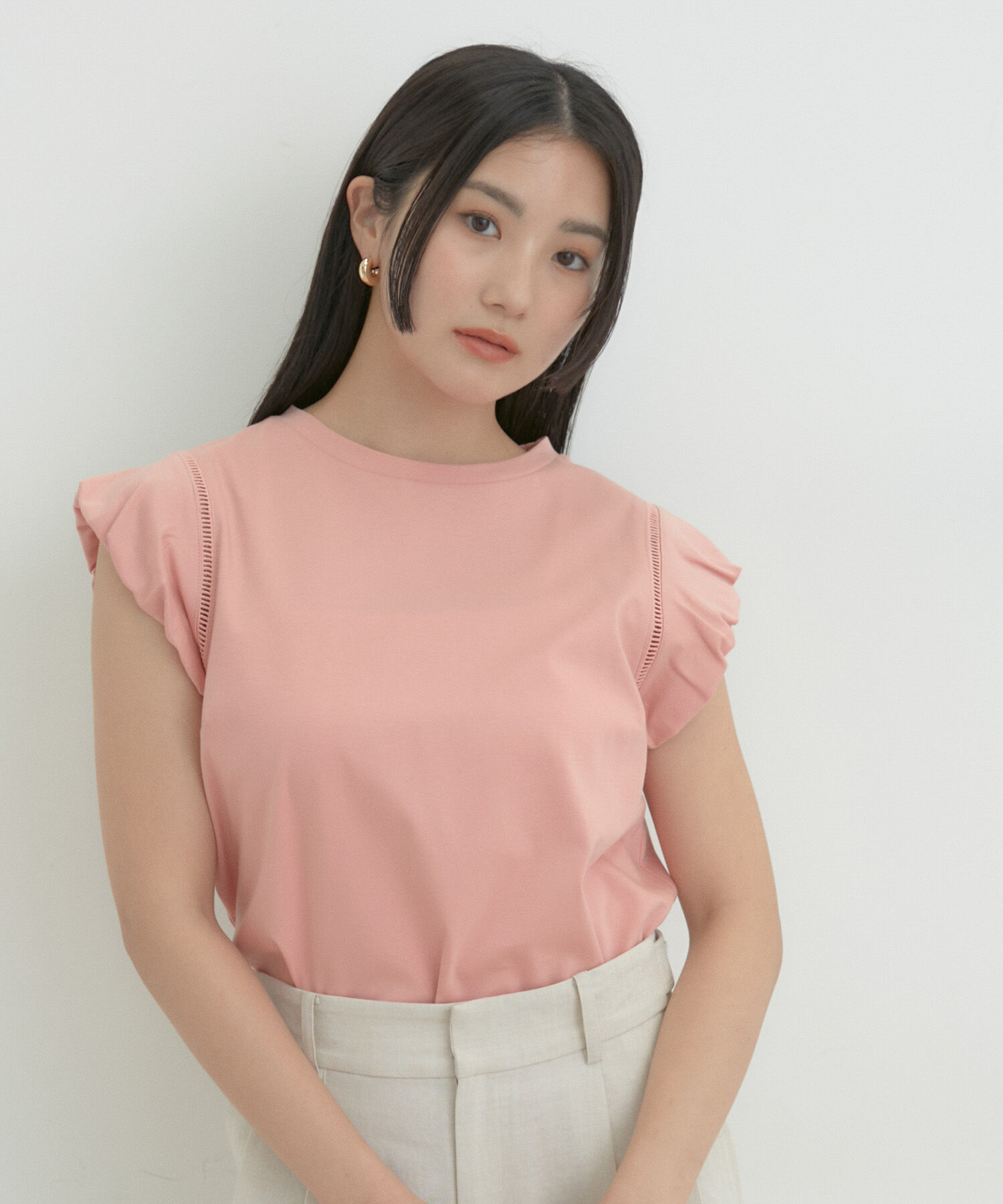 VIS「【洗える】シルケットポイントレースカットソー」|Tシャツ・カットソー|