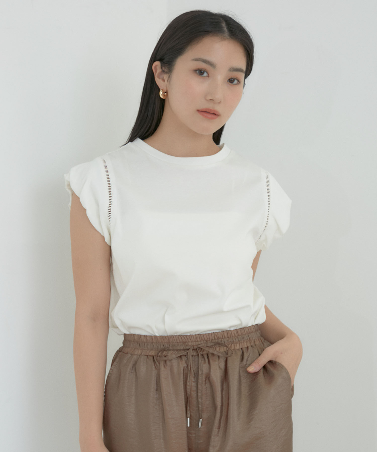 VIS「【洗える】シルケットポイントレースカットソー」|Tシャツ・カットソー|ホワイト(10)