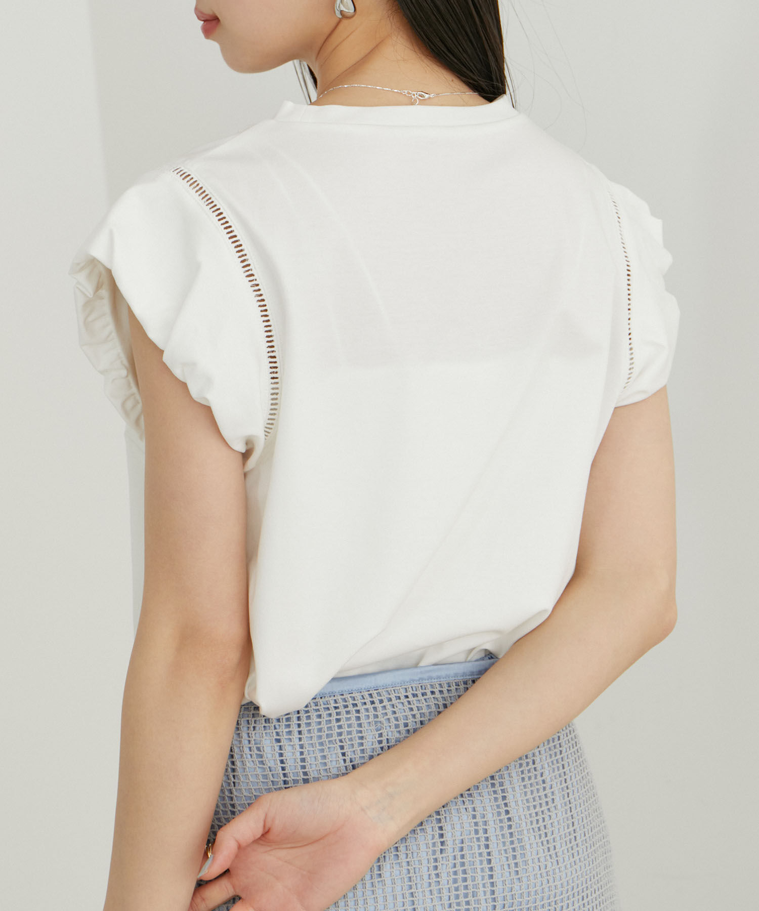 VIS「【洗える】シルケットポイントレースカットソー」|Tシャツ・カットソー|