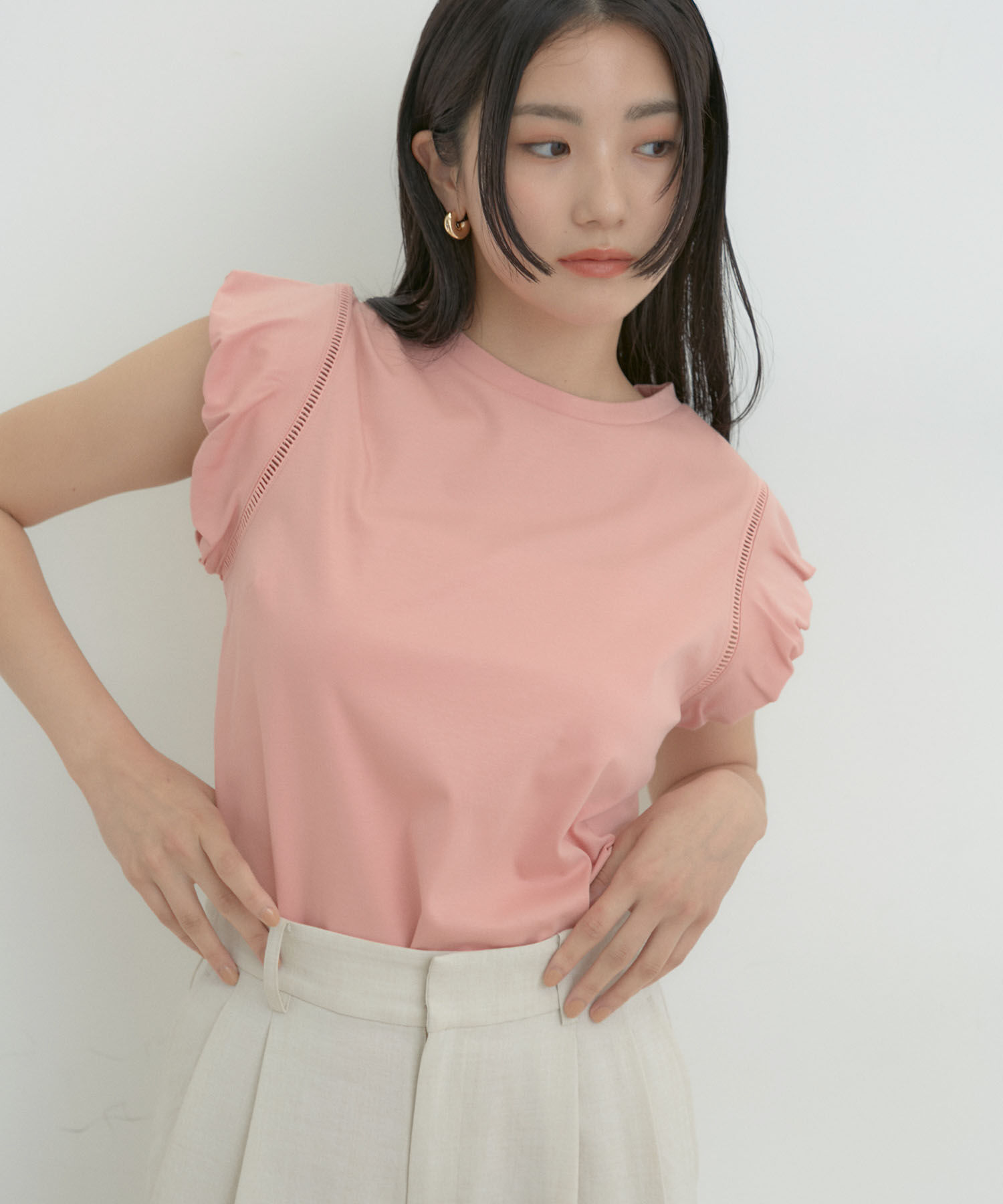 VIS「【洗える】シルケットポイントレースカットソー」|Tシャツ・カットソー|ピンク(63)