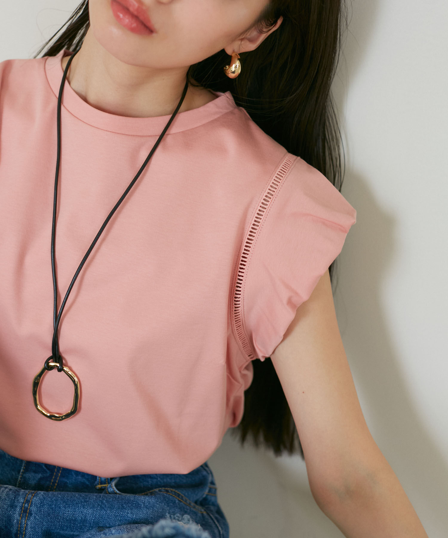 VIS「【洗える】シルケットポイントレースカットソー」|Tシャツ・カットソー|