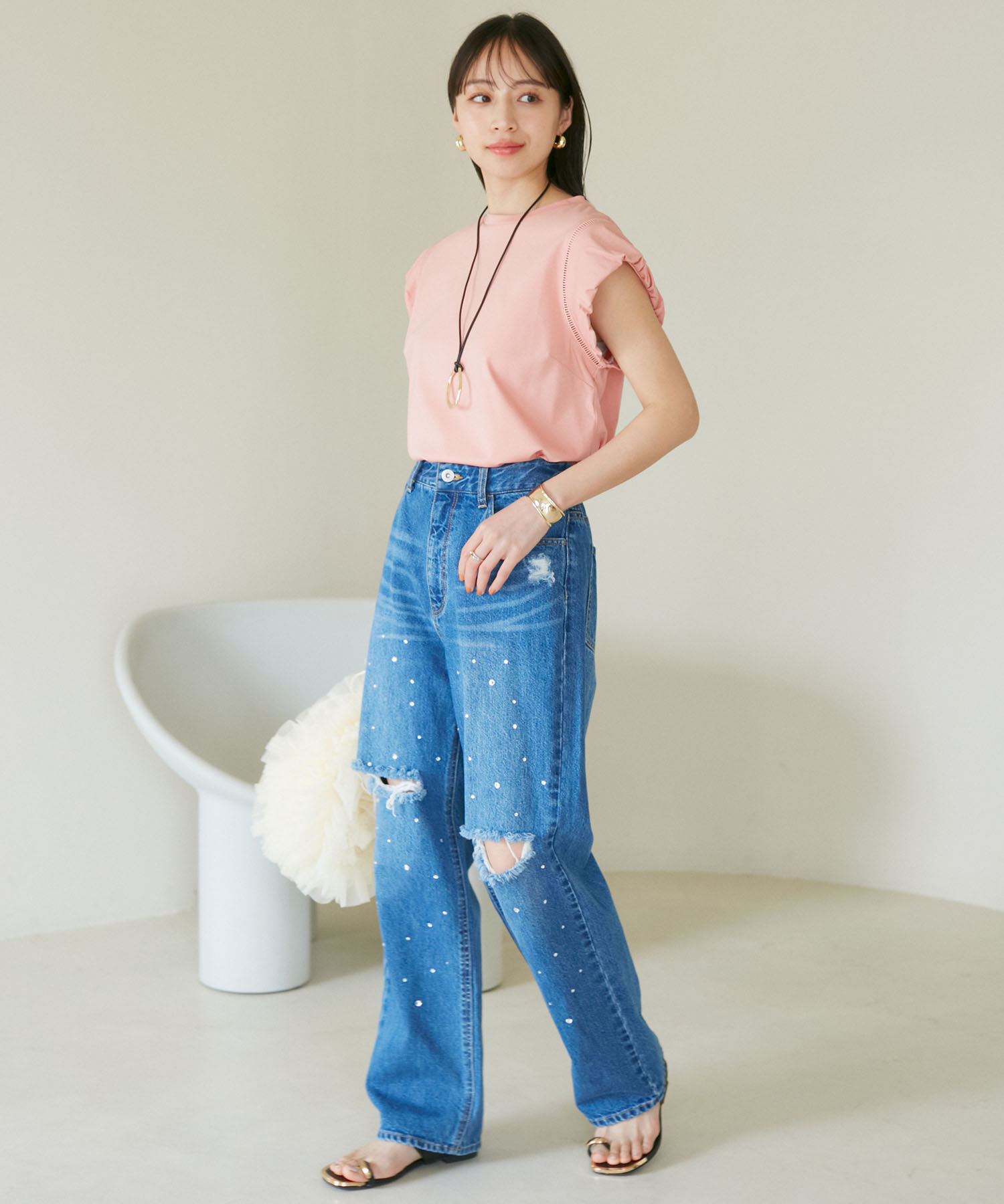 VIS「【洗える】シルケットポイントレースカットソー」|Tシャツ・カットソー|