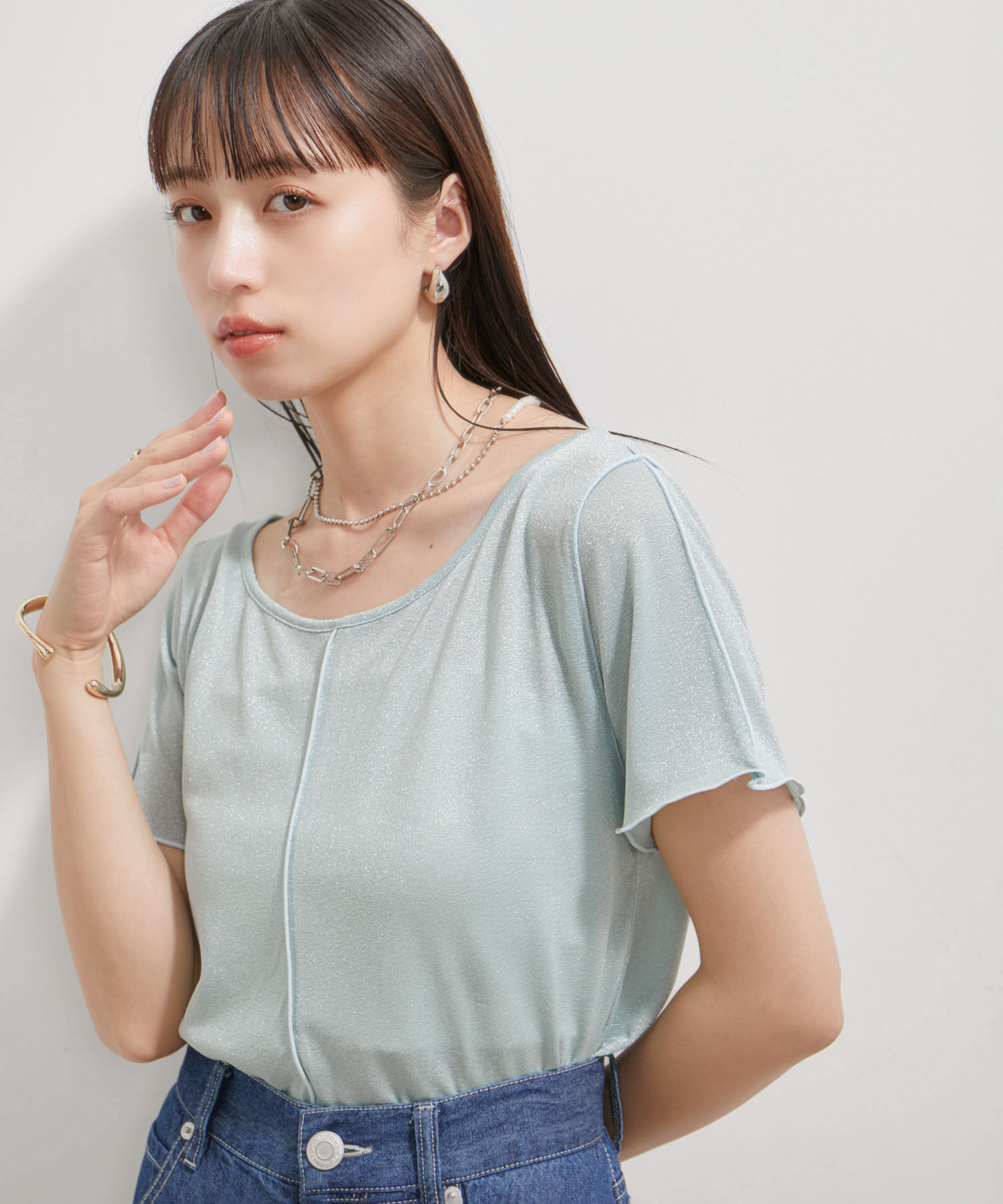 VIS「【洗える】ラメメローTシャツ」|Tシャツ・カットソー|