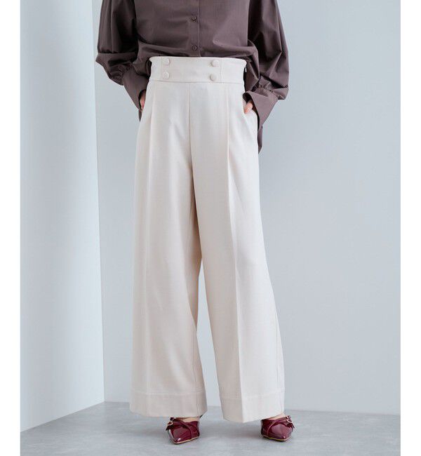 VIS「【美warm】ストレッチ釦付きワイドパンツ/スラックス【アンチピリング/防シワ/洗える】」|チノ|