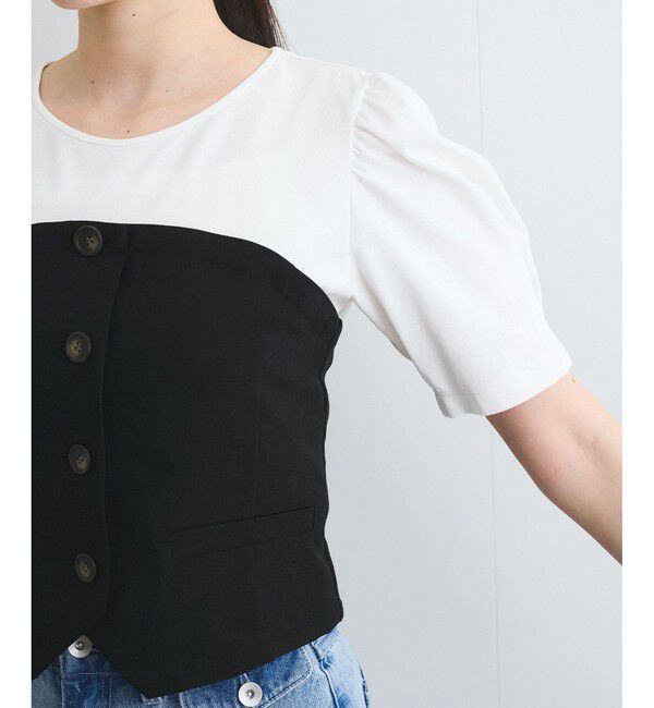 VIS「【新色追加】【美easy】釦ビスチェTシャツドッキングプルオーバー【接触冷感/洗える】」|Tシャツ・カットソー|