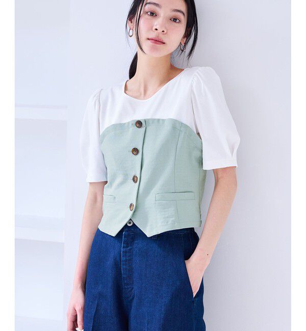 VIS「【新色追加】【美easy】釦ビスチェTシャツドッキングプルオーバー【接触冷感/洗える】」|Tシャツ・カットソー|