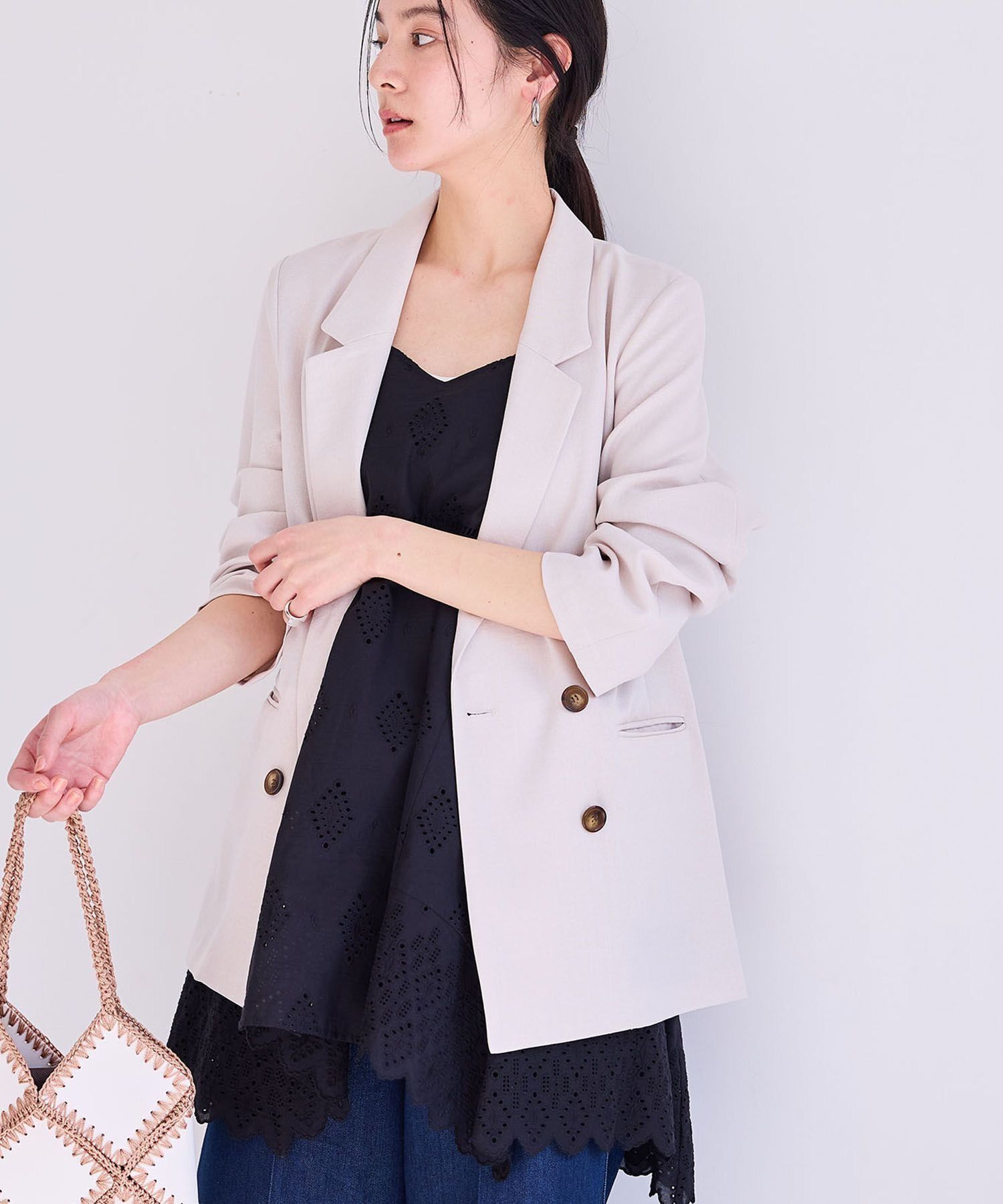 VIS「【美easy】リネンライクリラックスジャケット【接触冷感/洗える】【セットアップ対応】」|テーラードジャケット|生成メイン