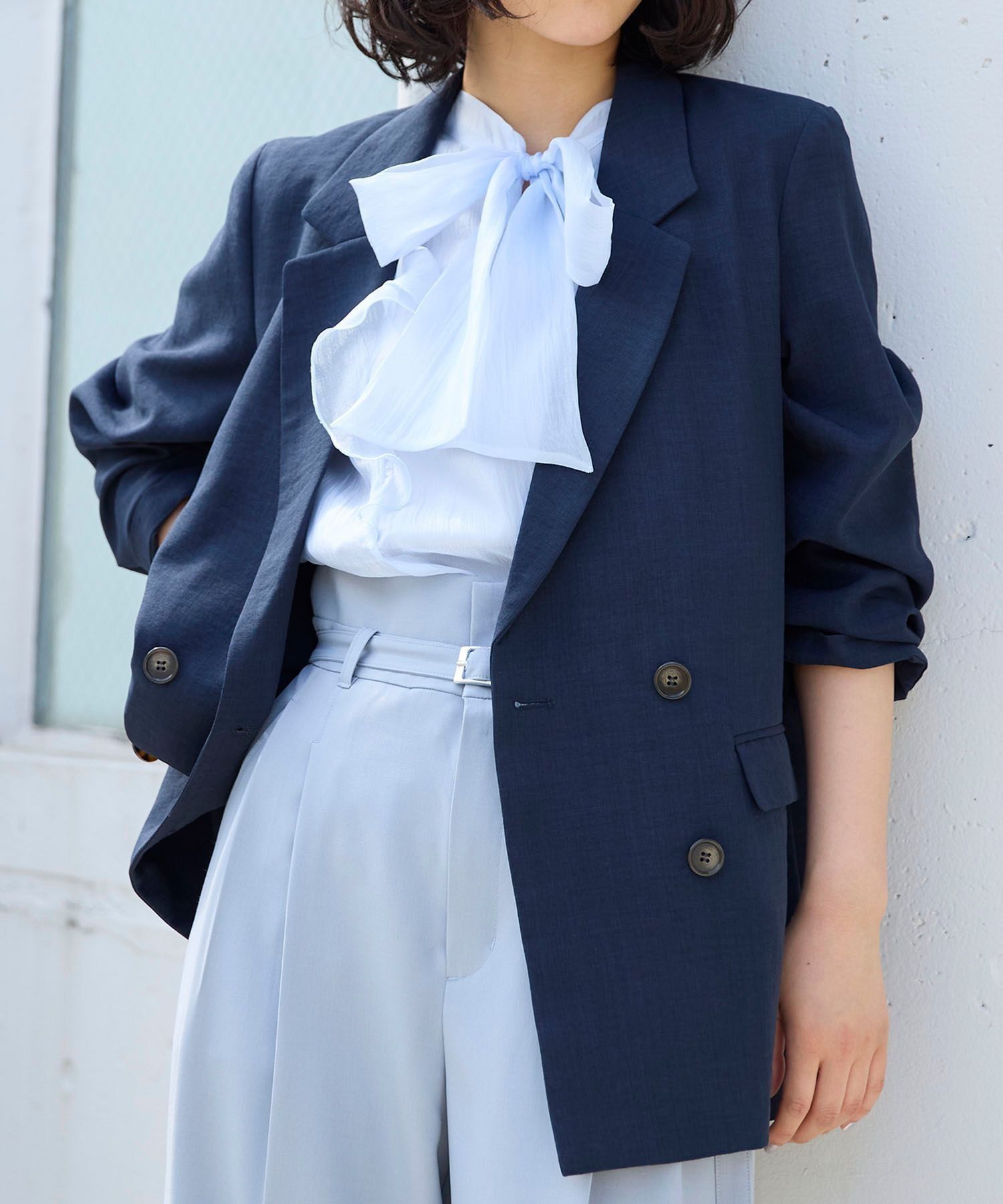 VIS「【美easy】リネンライクリラックスジャケット【接触冷感/洗える】【セットアップ対応】」|テーラードジャケット|ネイビー(40)