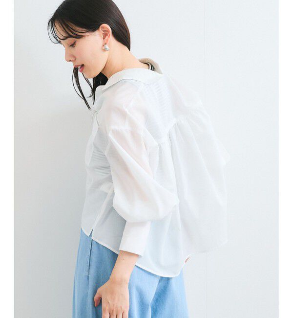 VIS「【防シワ/接触冷感/洗える】ボリュームスリーブショート丈シアーシャツ」|シャツ・ブラウス|