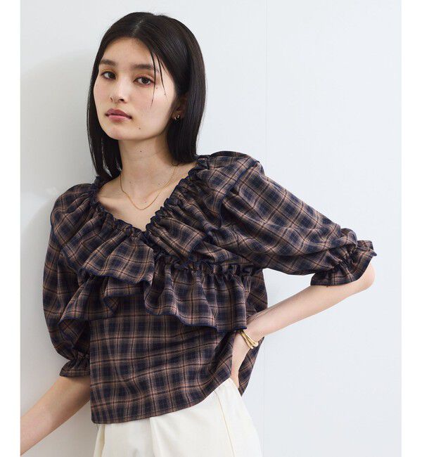 VIS「【2WAY】フリルチェックブラウス」|シャツ・ブラウス|