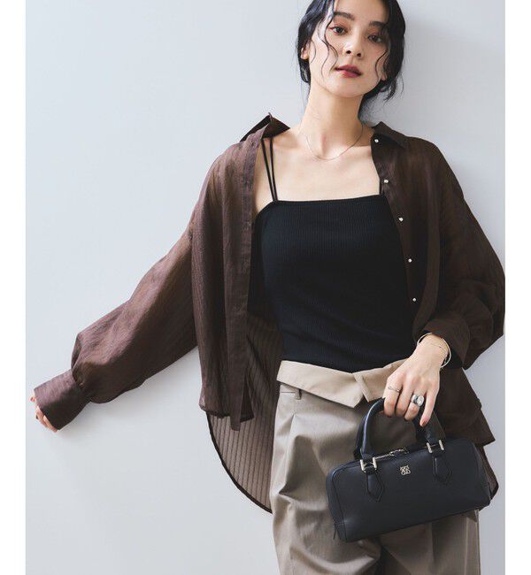 VIS「【選べる着丈】カップ付きWストラップキャミソール【洗える】」|キャミソール|ブラック(01)