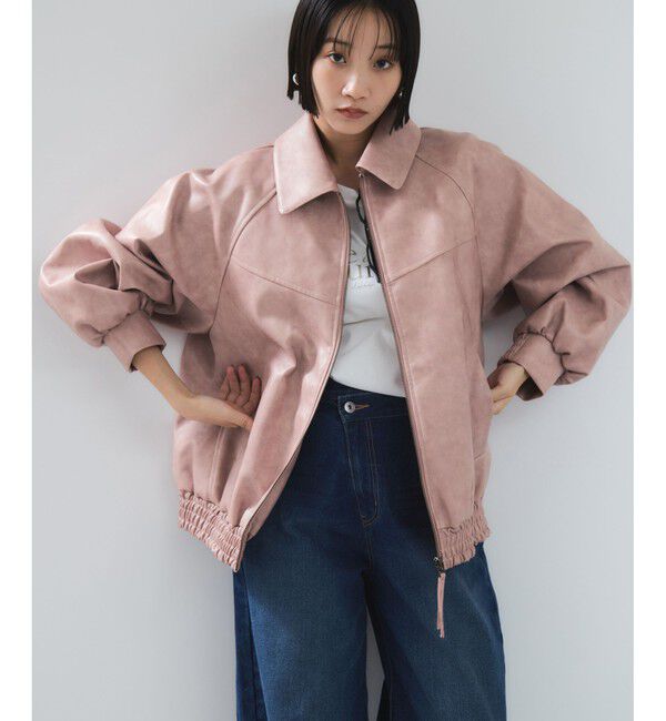 VIS「合皮＆スエードライクジップアップブルゾン」|ブルゾン・スタジャン|