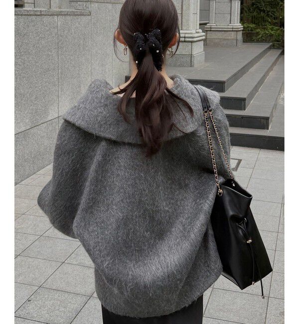 VIS「【アウター総選挙1位】ビッグカラーモモンガシャギーショートコート」|ブルゾン・スタジャン|