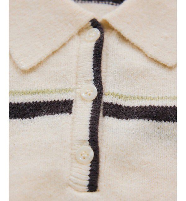 VIS「【WEB/一部店舗限定】ボーダー柄ポロニットプルオーバー」|ニット・セーター|