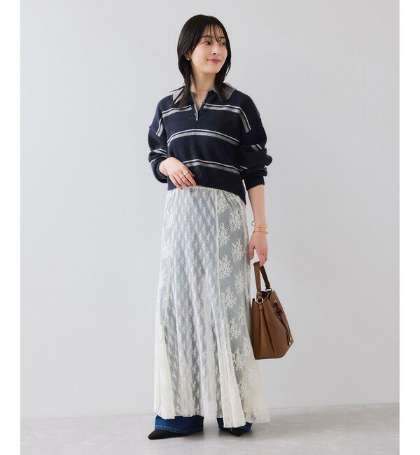 VIS「【WEB/一部店舗限定】ボーダー柄ポロニットプルオーバー」|ニット・セーター|