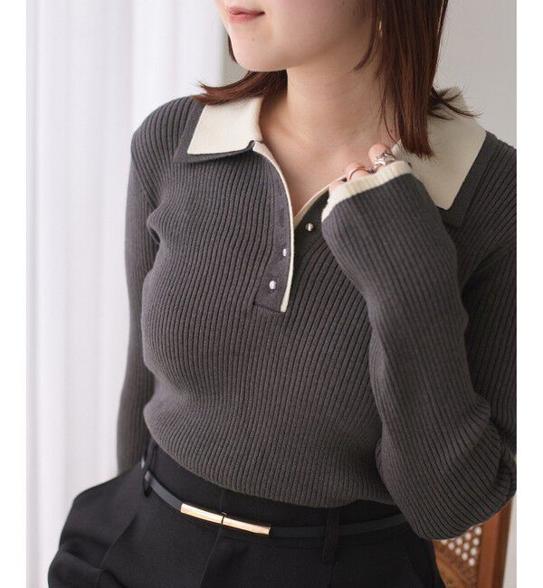 VIS「ダブルカラーポロニットトップス」|ニット・セーター|
