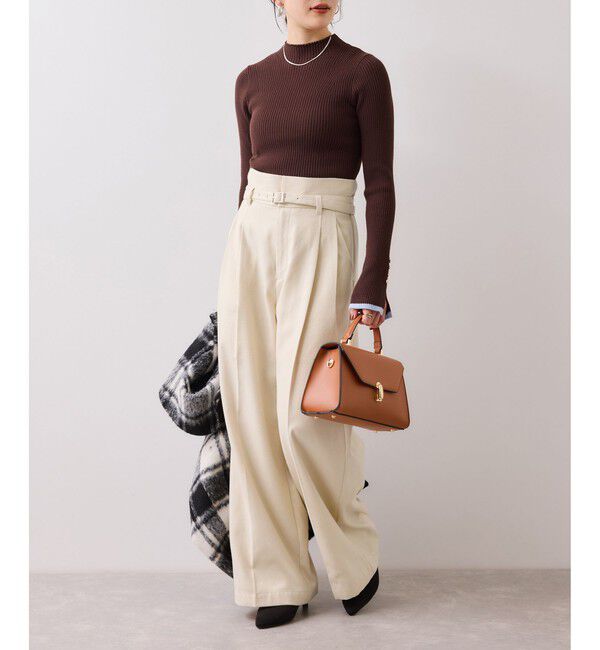 VIS「起毛ウールライク版ベルトディテールタックワイドパンツ」|チノ|