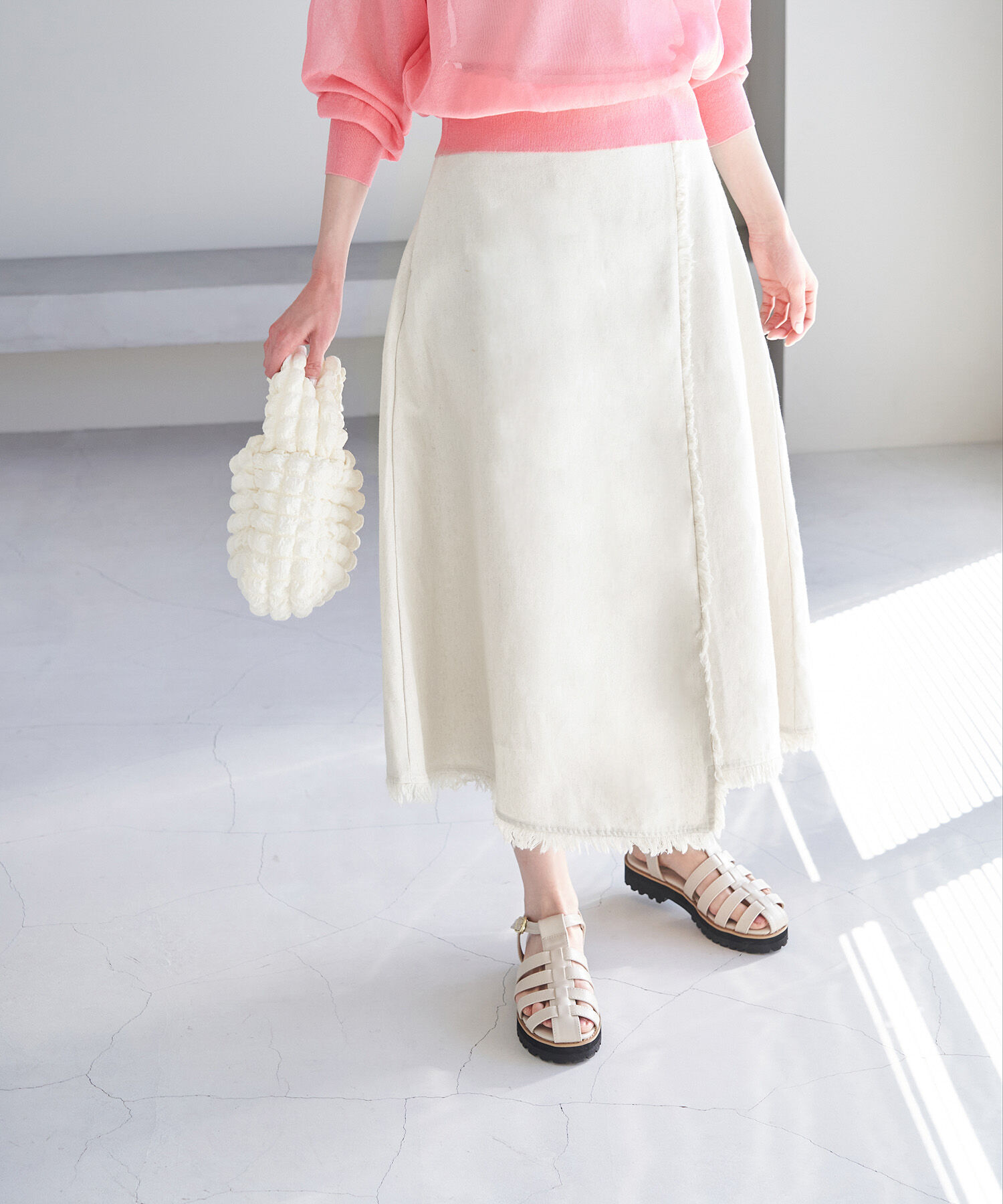 Rope&rsquo;Picnic「麻混フリンジフレアスカート」|スカート|