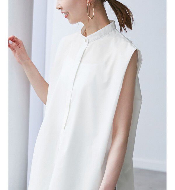 Rope&rsquo;Picnic「【UVカット・接触冷感・イージーケア】バンドカラーノースリーブシャツ/通勤対応」|シャツ・ブラウス|