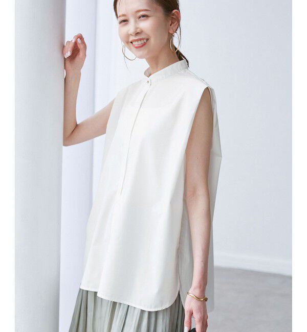 Rope&rsquo;Picnic「【UVカット・接触冷感・イージーケア】バンドカラーノースリーブシャツ/通勤対応」|シャツ・ブラウス|