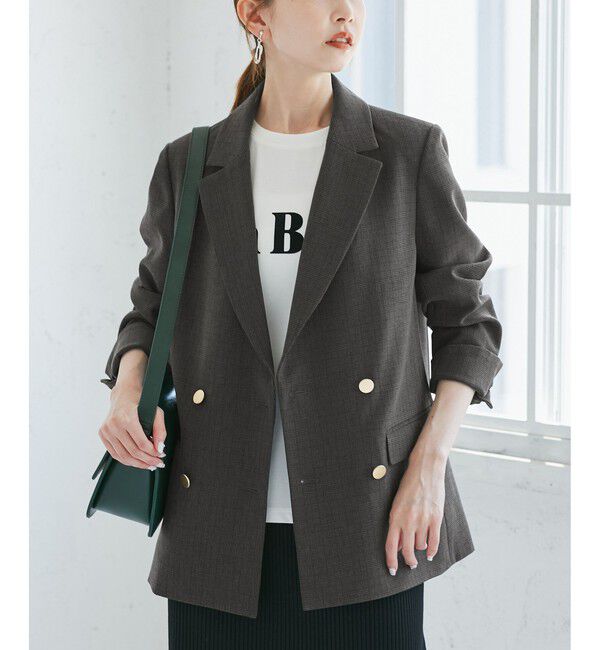 Rope&rsquo;Picnic「【WEB限定・ミドル丈】レディハンサムシリーズ ウールライク金ボタンジャケット(半裏地)/通勤対応」|テーラードジャケット|