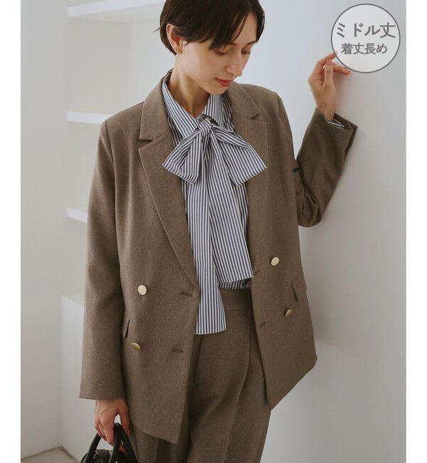 Rope&rsquo;Picnic「【WEB限定・ミドル丈】レディハンサムシリーズ ウールライク金ボタンジャケット(半裏地)/通勤対応」|テーラードジャケット|ベージュ系(29)