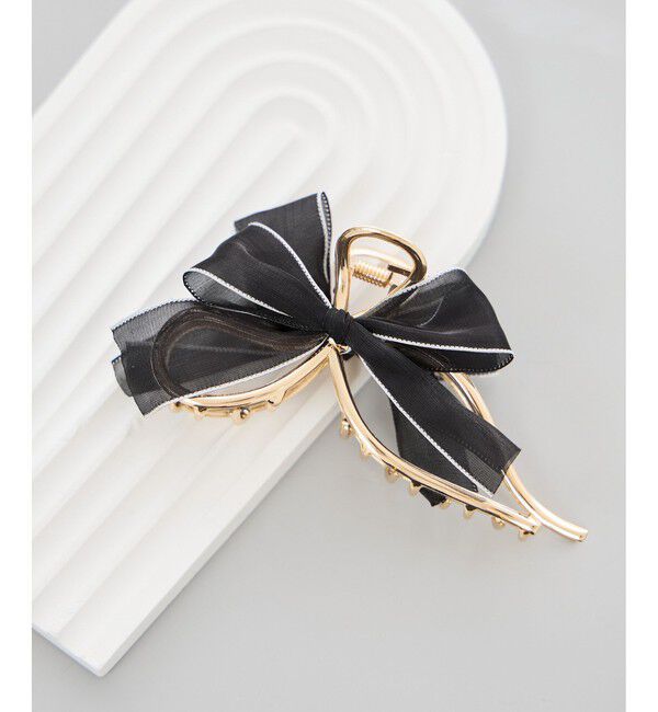 ROPE PICNIC PASSAGE「オーガンジーリボンメタルヘアバンス」|ヘアバンド|ブラック(01)