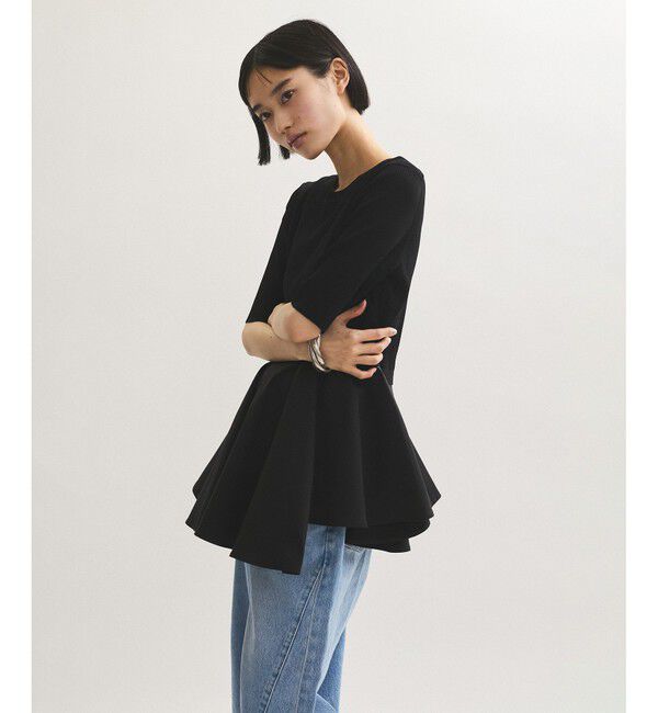 ADAM ET ROPE'「ペプラムコンビハーフスリーブニット」|ニット・セーター|ブラック(01)