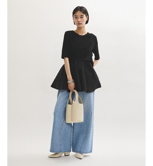 ADAM ET ROPE'「ペプラムコンビハーフスリーブニット」|ニット・セーター|