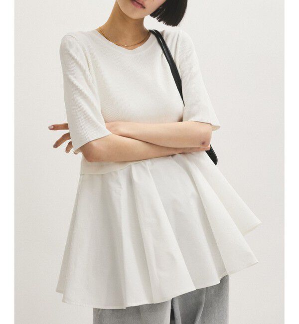 ADAM ET ROPE'「ペプラムコンビハーフスリーブニット」|ニット・セーター|ホワイト(10)