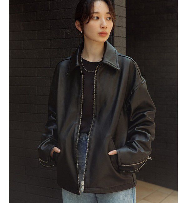 ADAM ET ROPE'「ラムレザー ジップアップ ブルゾン」|ブルゾン・スタジャン|