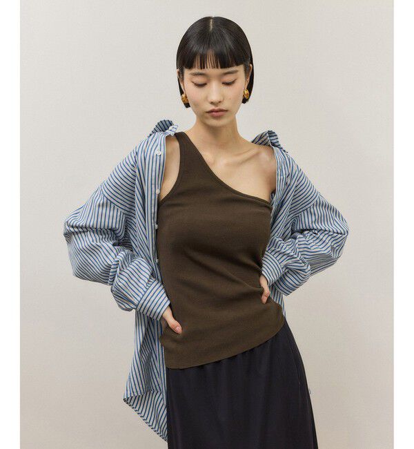 ADAM ET ROPE'「シルク混ワンショルタンクトップ」|タンクトップ|ブラウン系(21)