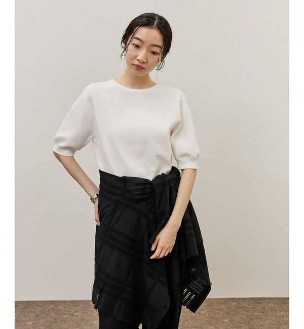 ADAM ET ROPE'「2WAYキーネックハーフスリーブニット/接触冷感」|ニット・セーター|