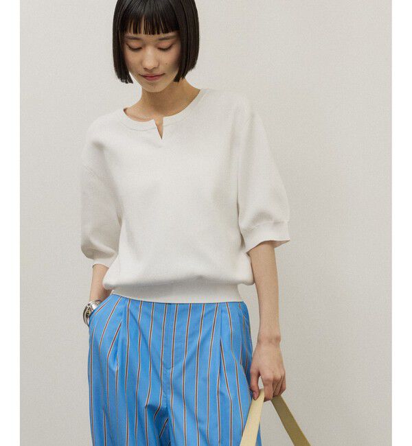 ADAM ET ROPE'「2WAYキーネックハーフスリーブニット/接触冷感」|ニット・セーター|