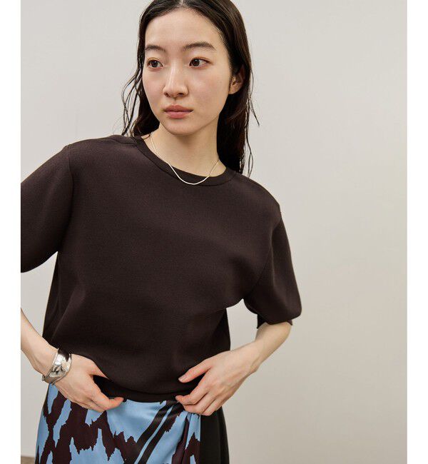 ADAM ET ROPE'「2WAYキーネックハーフスリーブニット/接触冷感」|ニット・セーター|