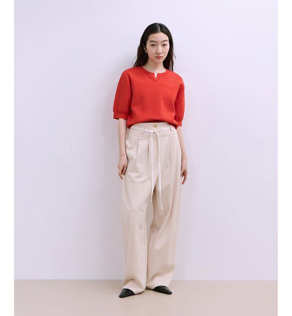 ADAM ET ROPE'「2WAYキーネックハーフスリーブニット/接触冷感」|ニット・セーター|