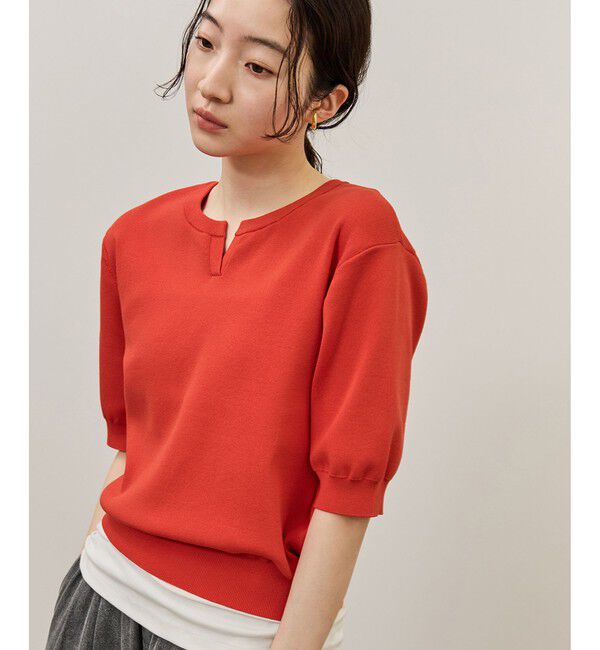 ADAM ET ROPE'「2WAYキーネックハーフスリーブニット/接触冷感」|ニット・セーター|