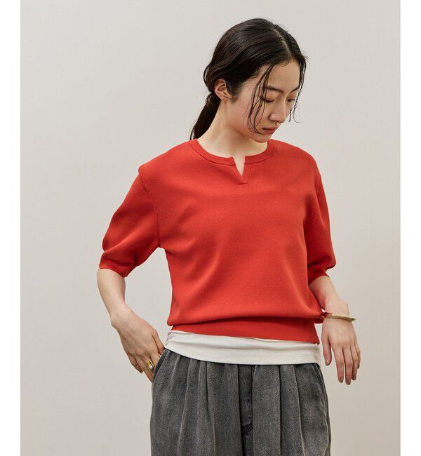 ADAM ET ROPE'「2WAYキーネックハーフスリーブニット/接触冷感」|ニット・セーター|