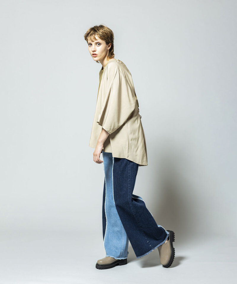  「切替デニムワイドパンツ」|デニム|