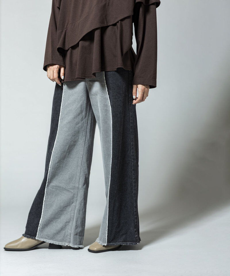  「切替デニムワイドパンツ」|デニム|