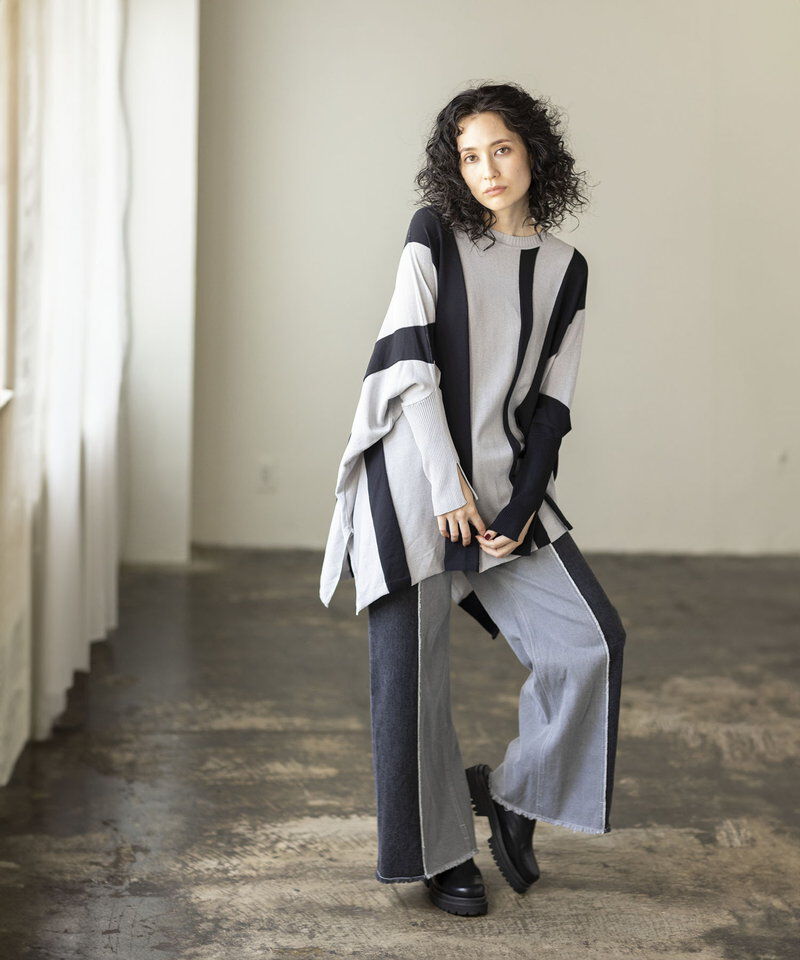  「切替デニムワイドパンツ」|デニム|