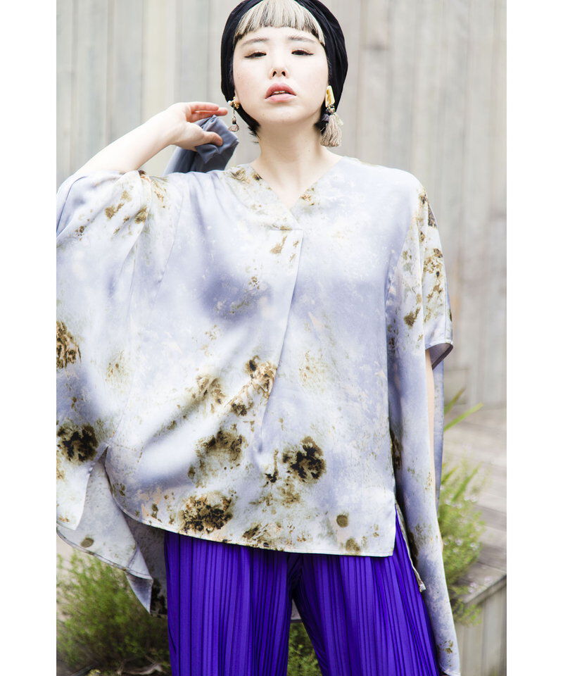  「プリントVネックビッグブラウス」|シャツ・ブラウス|