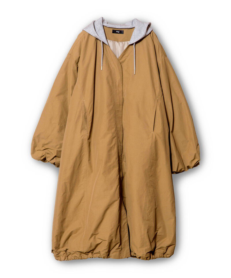  「フーデッドバルーンコート」|ノーカラーコート|