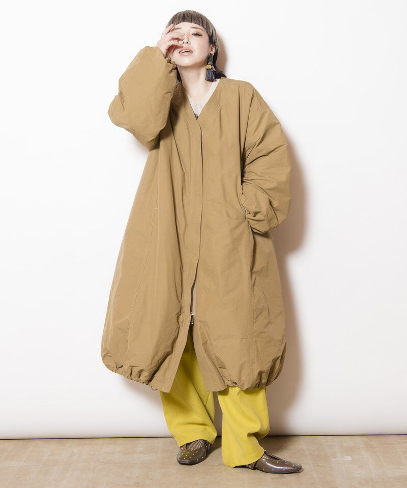  「フーデッドバルーンコート」|ノーカラーコート|