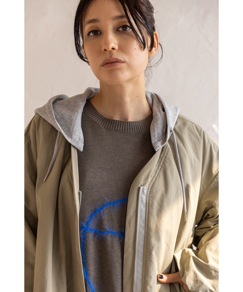  「フーデッドバルーンコート」|ノーカラーコート|