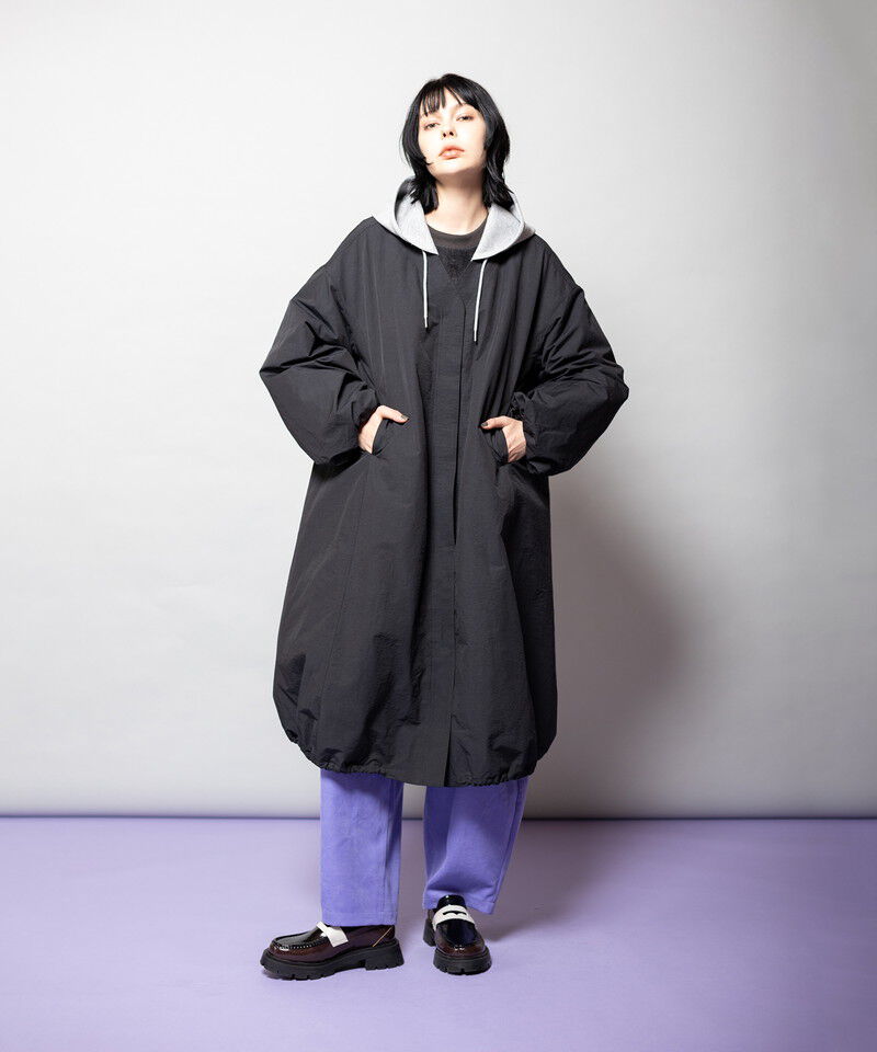  「フーデッドバルーンコート」|ノーカラーコート|