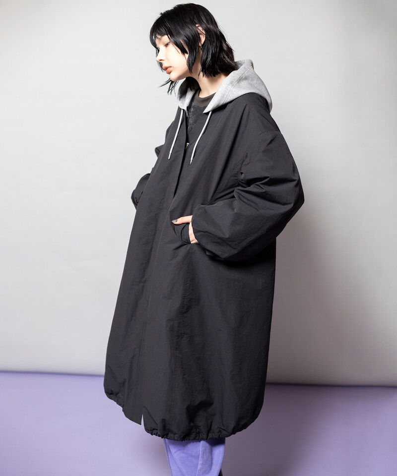  「フーデッドバルーンコート」|ノーカラーコート|
